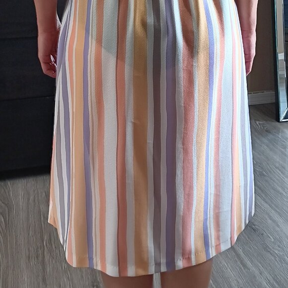 Vintage 70s Striped Secretary Dress Sheer Midi with Belt Vintage/Deadstock NOS - Picture 6 of 6